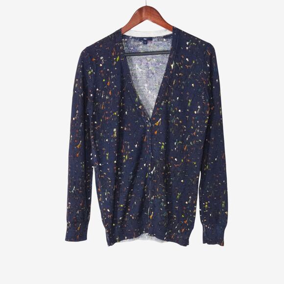 Gap Women’s Cardigan Y2K Coquette Preppy Casual Painter Knit Button Front Navy L - Picture 1 of 12